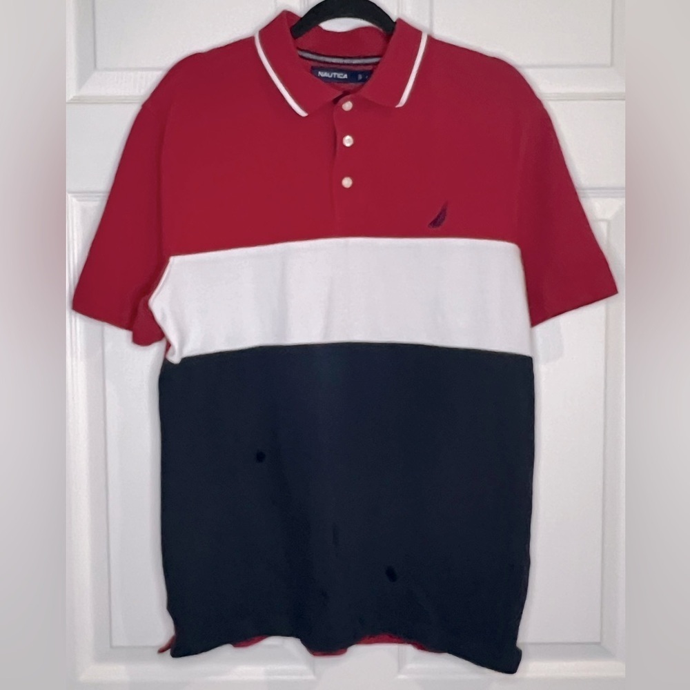 Nautica Men’s Color blocked polo shirt - Red/white/blue - Size Large